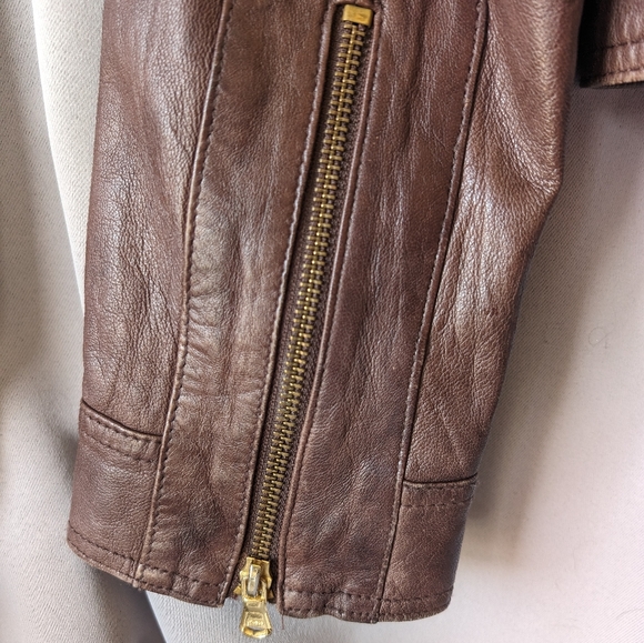 Motorcycle jacket. Chocolate brown, gold hardware, classic, Y2K, genuine leather - Picture 6 of 7